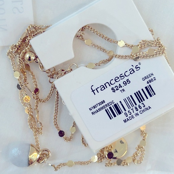 Mila Stationed Layered Necklace w/ Pale Green Semi-Precious Stone - Picture 2 of 2